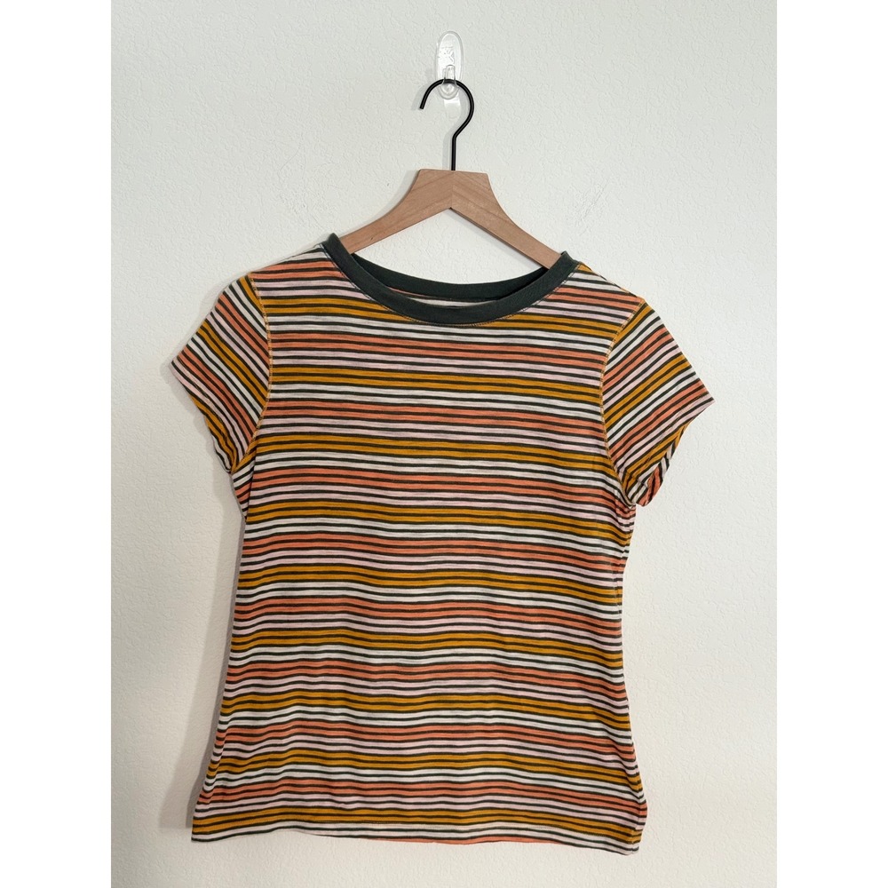 Universal Thread Womens Striped Ringer Tee Short Sleeve Crew Neck Orange Small